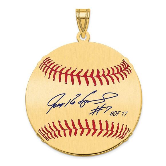 14K Gold Plated Ivan Rodriguez Signature LG Enamel Baseball Pendant